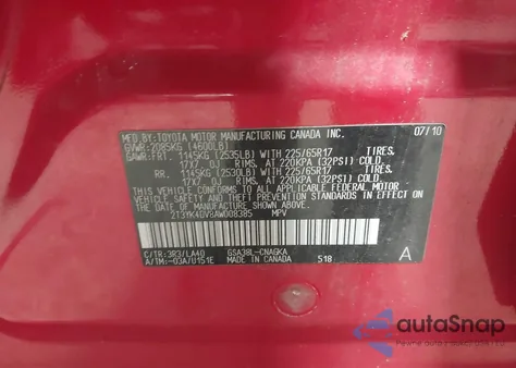 2010 Toyota Rav4 Limited from USA, damaged, VIN 2T3YK4DV8AW008385